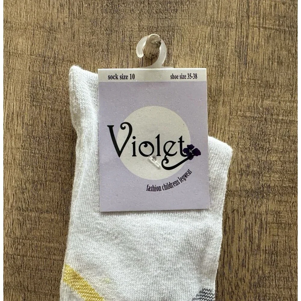 Violet Legwear girl's size 10 white tube striped socks  new  set of 6 pairs